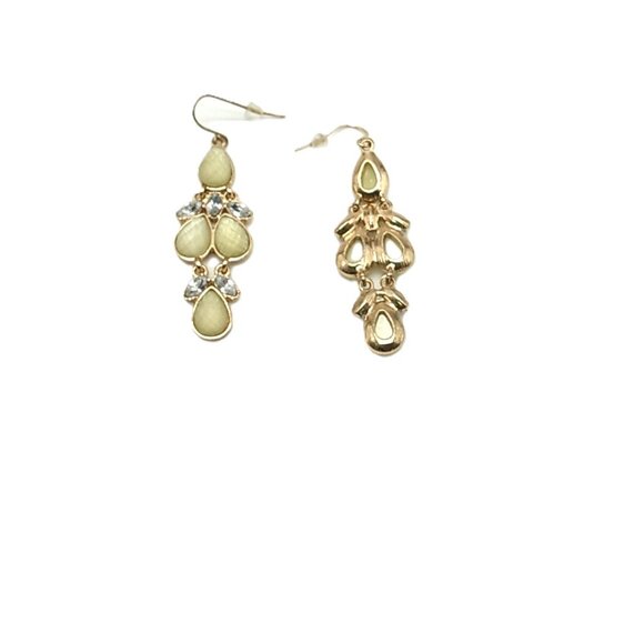 Cascading Faceted Iridescent Cornsilk Yellow Teardrop Chandelier Earrings - Picture 3 of 11